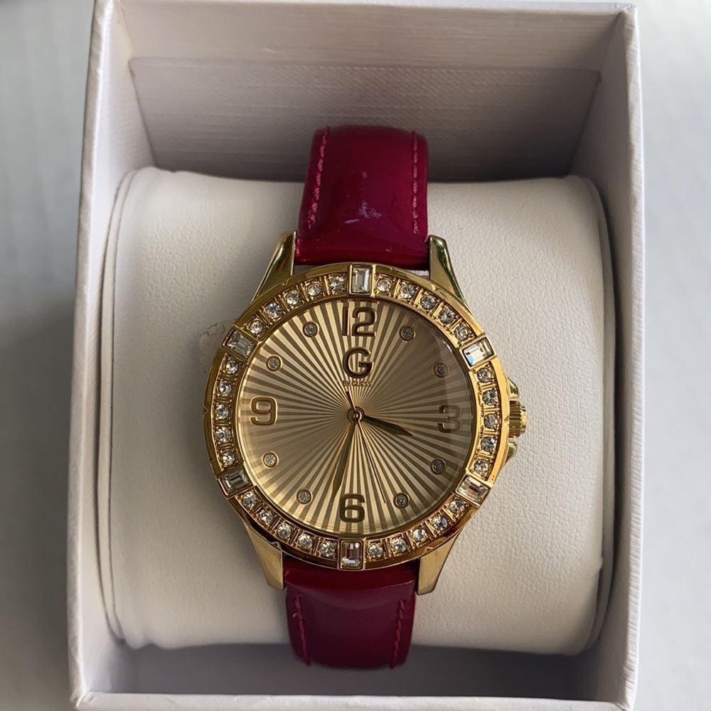 New G by GUESS Crystal/Wine Patent Leather Watch